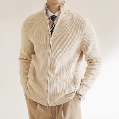 Herren Strickpullover Frühling Rippstruktur Reißverschluss Beige - Eveloria