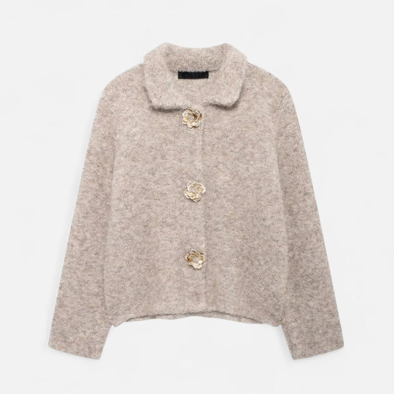 Damen Strickjacke Florale Knöpfe Hüftlänge