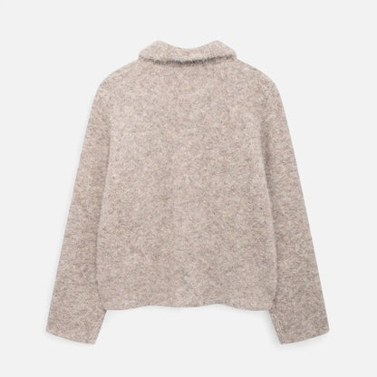 Damen Strickjacke Hüftlang Florale Knöpfe Beige