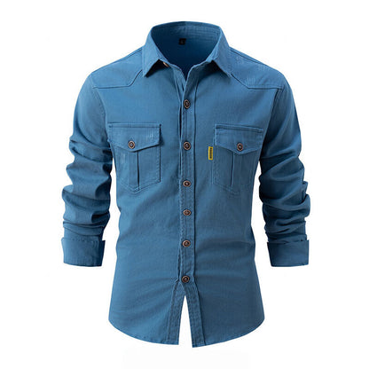 Knopfleiste-Hemd – Lässiges Herrenhemd aus Denim mit Taschen-Blau-S-Chaps Herrenmode
