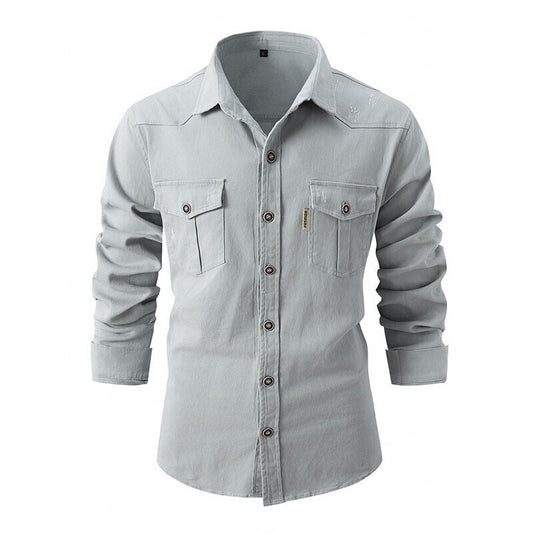 Herren Denim Hemd mit Taschen Blau - Eveloria