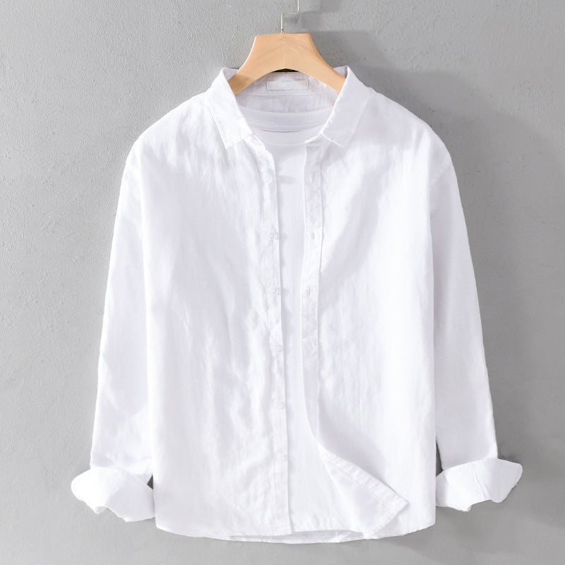 Herren Leinenhemd Langarm Leicht Beige - Eveloria