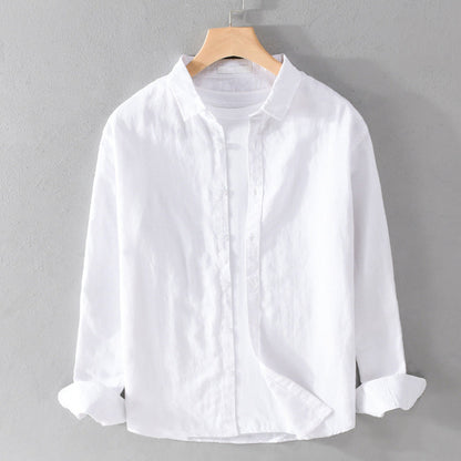 Herren Leinenhemd Langarm Leicht Beige - Eveloria