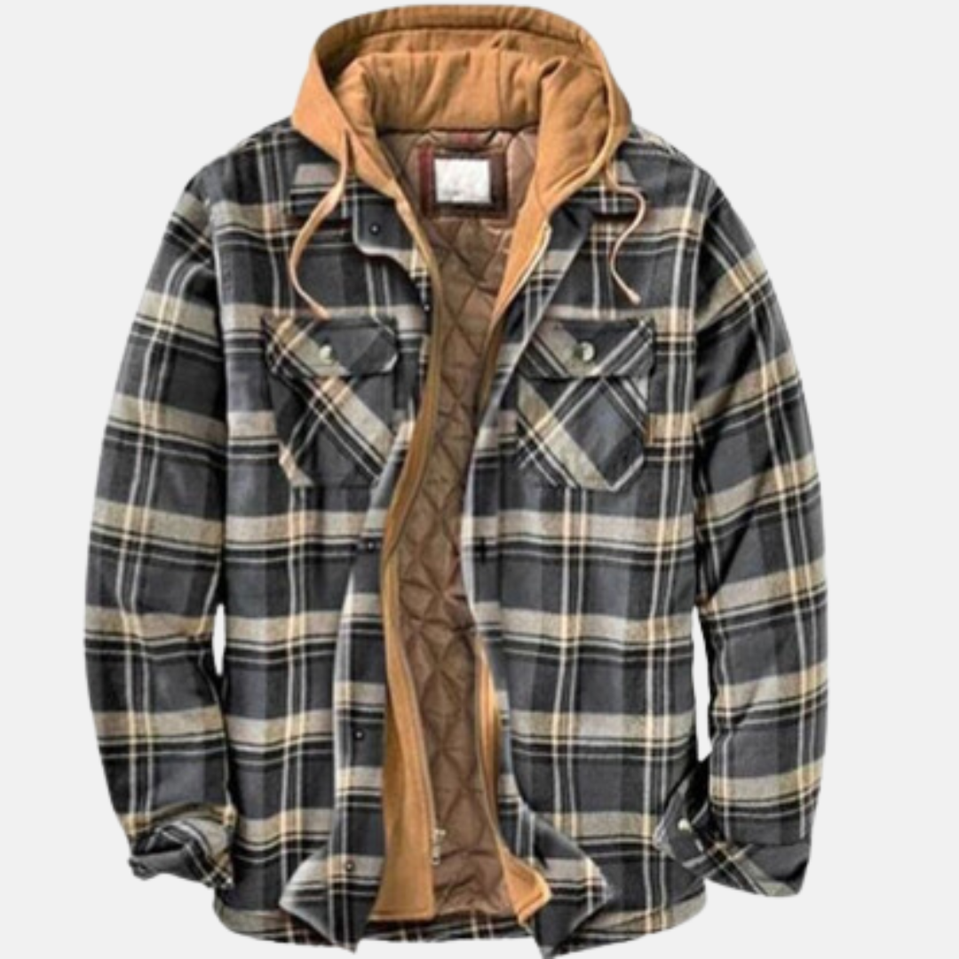 Herren Kariertjacke Warm Lässig Knöpfen Braun