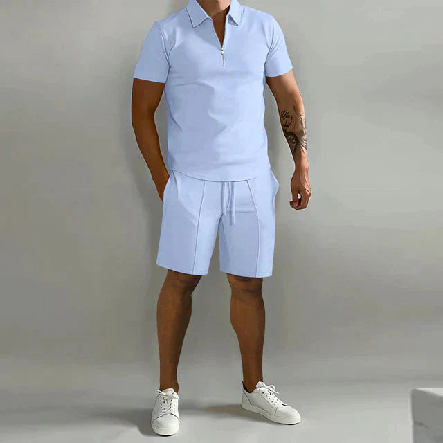 Koordinationsset | Zweiteiler | Kurzarm | Shorts-Set | Herrenbekleidung-Weiß-S-Chaps Herrenmode