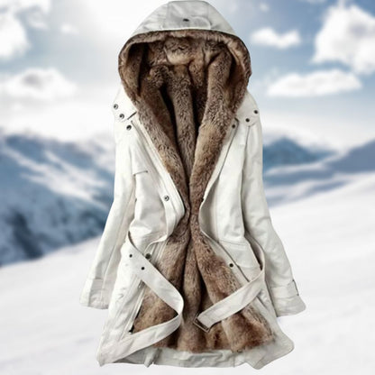 Damen Parka Kapuze Taillengürtel Warmer Wintermantel