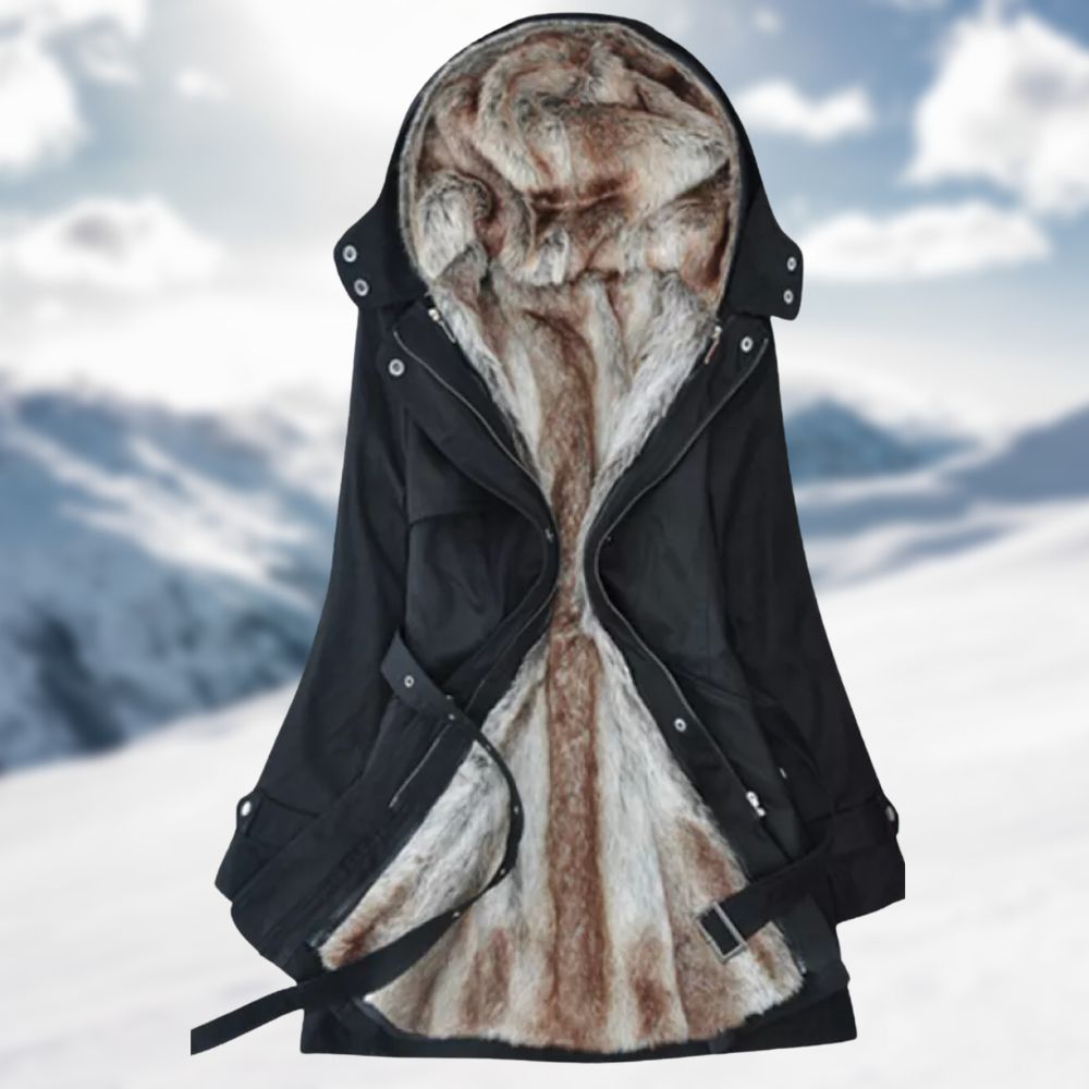 Damen Parka Kapuze Taillengürtel Warmer Wintermantel - Eveloria