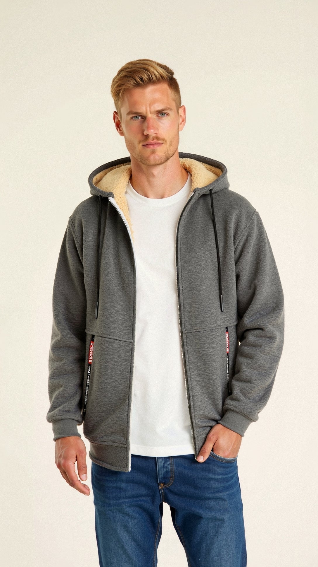 Herren Hoodie Fleece Kapuzenjacke Reißverschluss Schwarz - Eveloria