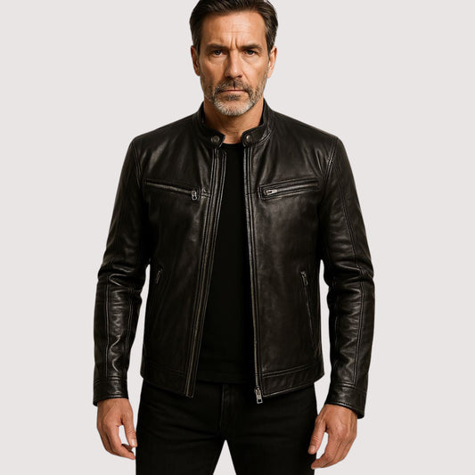 Männer Bikerjacke Veganes Kunstleder Regular Fit Schwarz - Eveloria