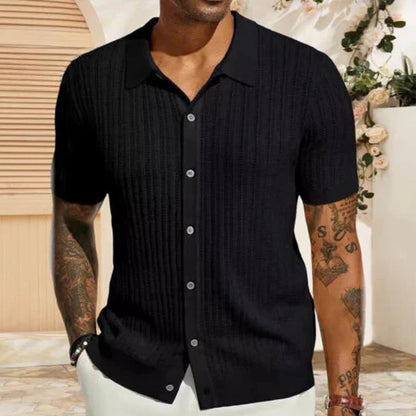 Herren Kurzarm-Pullover Umlegekragen Gestrickt - Eveloria