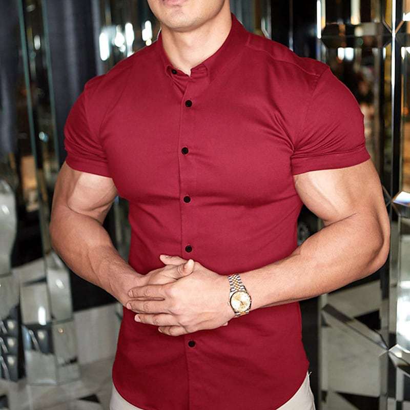 Herren Kurzarmhemd Einfarbig Schmal Geschnitten - Eveloria