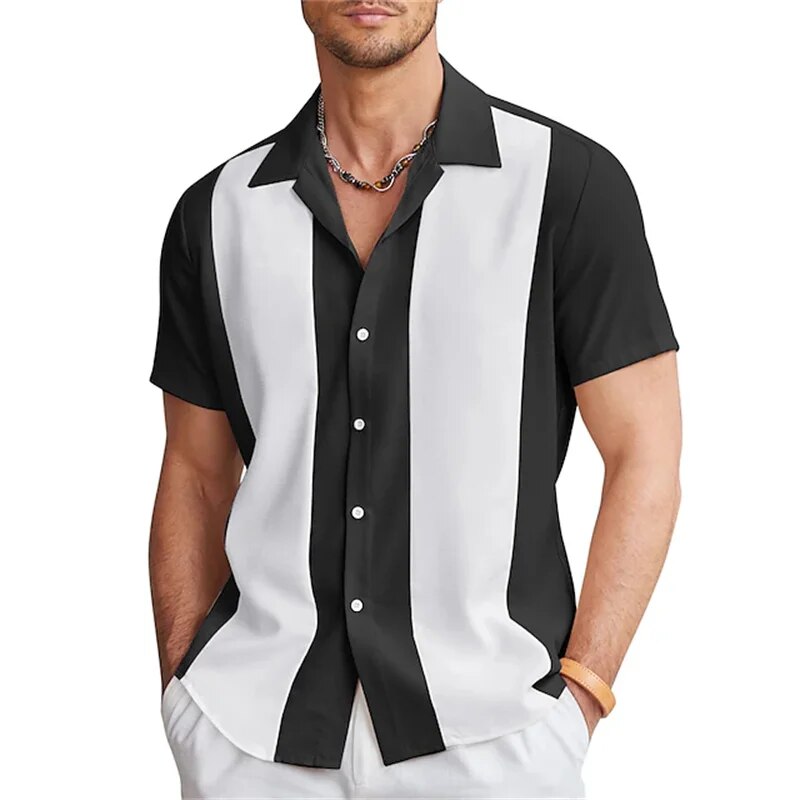 Herren Kurzarmhemd Gestreift Sommerhemd Weiss Blau - Eveloria