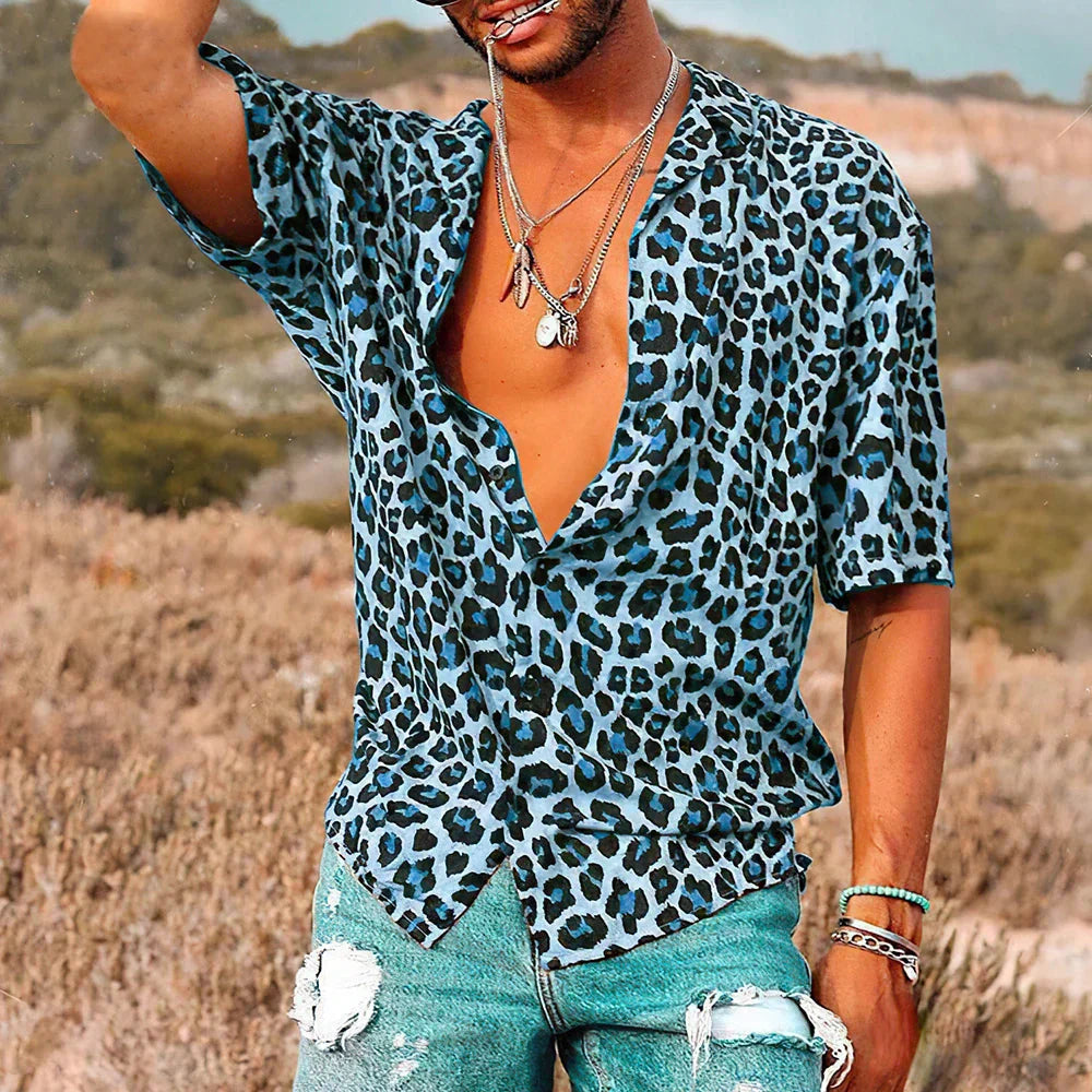Herren Kurzarmhemd Leopard Print Button-Up Sommerhemd - Eveloria