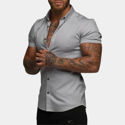 Kurzarmhemd - Kragen - Sommer - Hemd zum Knöpfen - Herrenhemd-Grau-M-Chaps Herrenmode