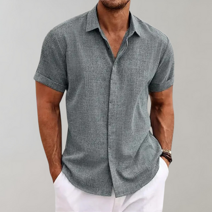 Kurzarmhemd | Leinen | Button-Up | Polohemd | Herrenhemd-Grau-S-Chaps Herrenmode
