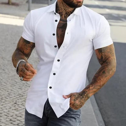 Kurzarmhemd | Modisch | Schmal geschnitten | Hemd mit Knöpfen | Herrenhemden-Weiß-M-Chaps Herrenmode