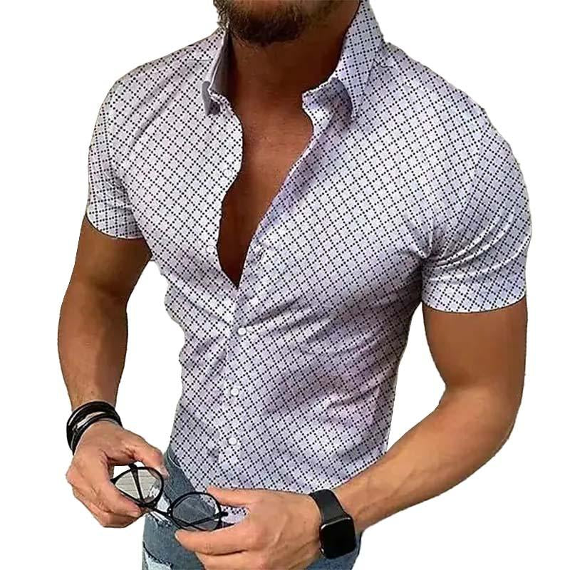 Herren Kurzarmhemd Slim-Fit Knöpfe Weiß - Eveloria