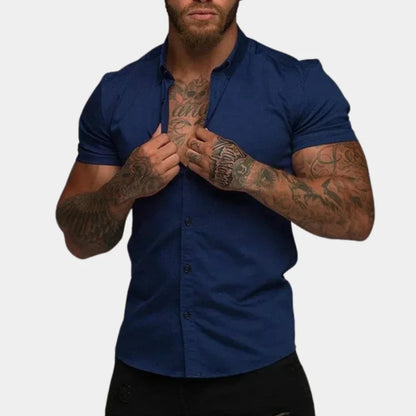 Kurzarmhemd | Slim Fit | Umlegekragen | Hemd mit Knöpfen | Herrenhemd-Blau-M-Chaps Herrenmode
