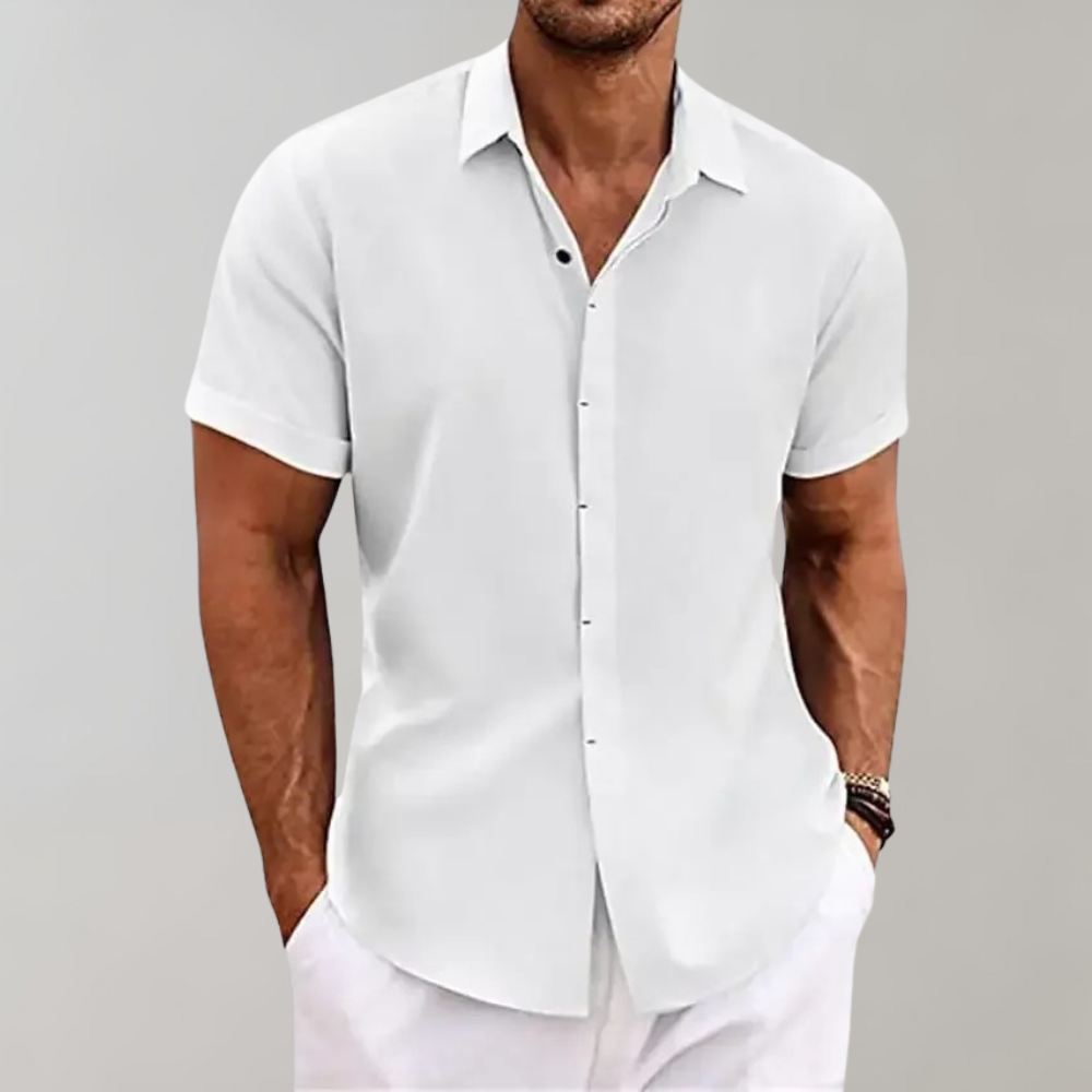 Kurzarmhemd – geknöpft – Sommer – Poloshirt – Herrenhemd-Weiß-S-Chaps Herrenmode