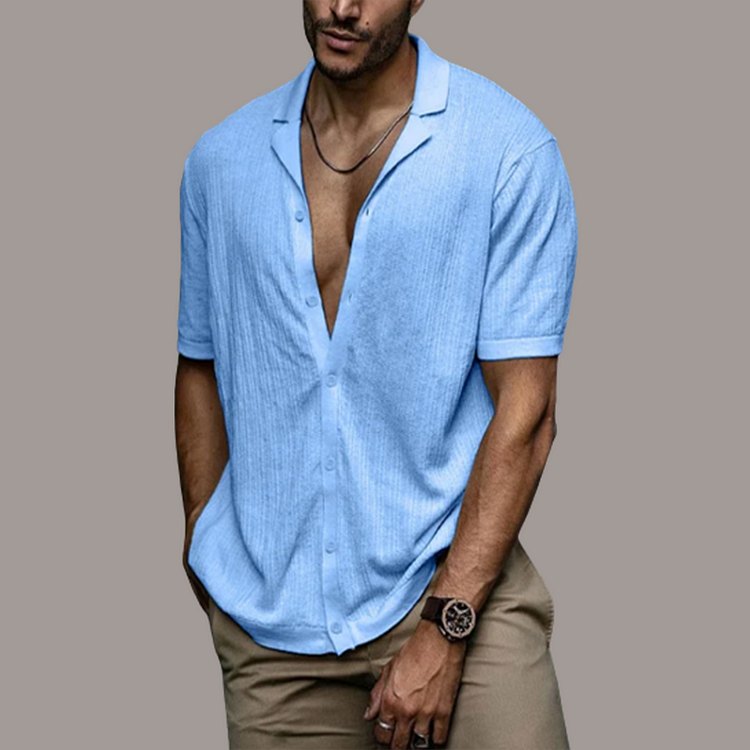 Herren Kurzarm Poloshirt Leicht Baumwolle Blau - Eveloria