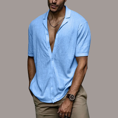 Herren Kurzarm Poloshirt Leicht Baumwolle Blau - Eveloria