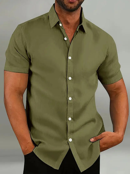Kurzarmhemd – schlicht – mit Kragen – geknöpft – Herrenhemd-Armeegrün-S-Chaps Herrenmode