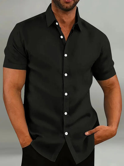 Kurzarmhemd – schlicht – mit Kragen – geknöpft – Herrenhemd-Schwarz-S-Chaps Herrenmode