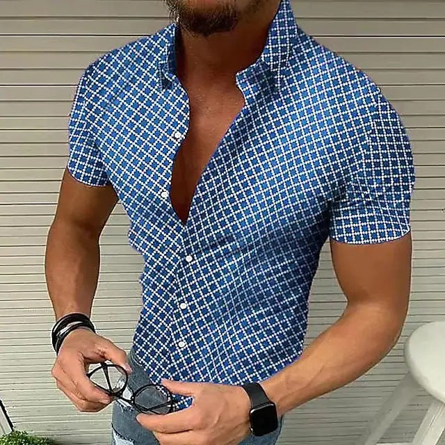 Kurzarmhemd – Slim-Fit-Schnitt – mit Knöpfen – Herrenhemden-Blau-S-Chaps Herrenmode