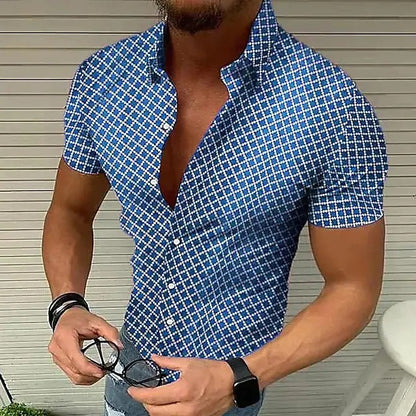 Kurzarmhemd – Slim-Fit-Schnitt – mit Knöpfen – Herrenhemden-Blau-S-Chaps Herrenmode