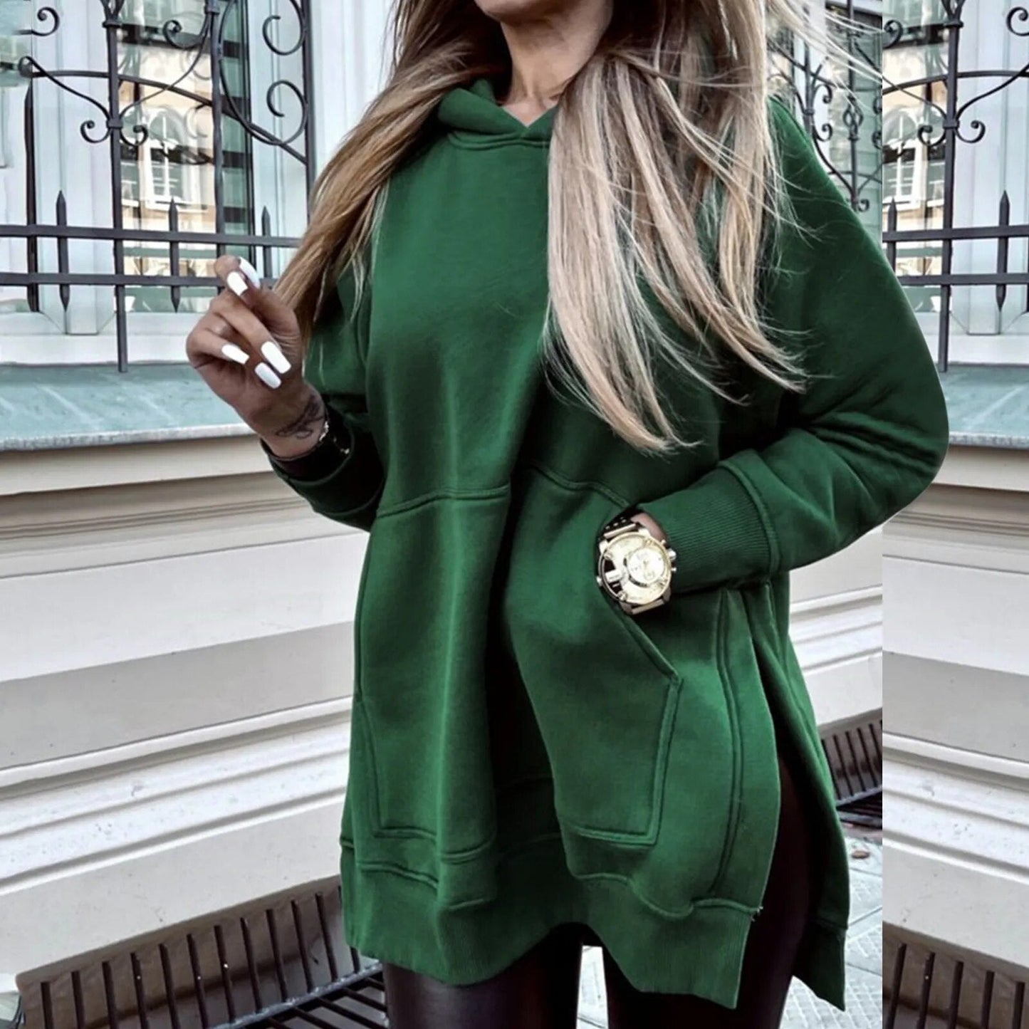 Eveloria Damen Kapuzenjacke Schlitztaschen