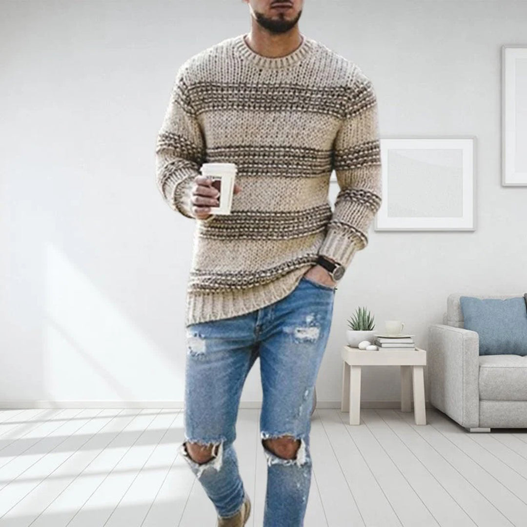 Herren Grobgestrickter Strickpullover Rundhals Streifenmuster - Eveloria