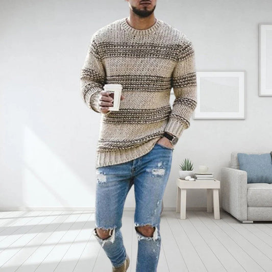 Herren Grobgestrickter Strickpullover Rundhals Streifenmuster - Eveloria