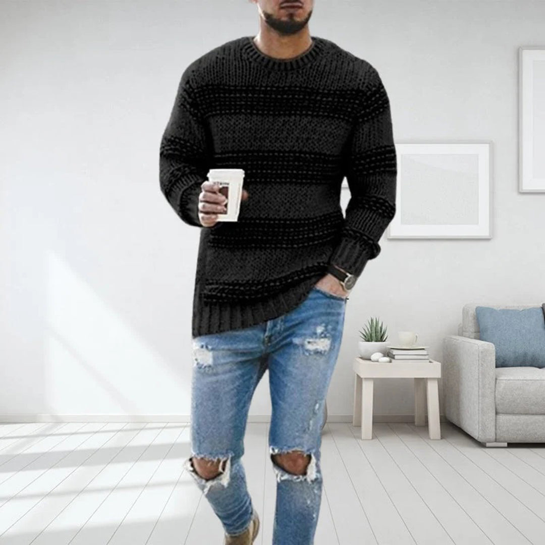 Herren Grobgestrickter Strickpullover Rundhals Streifenmuster