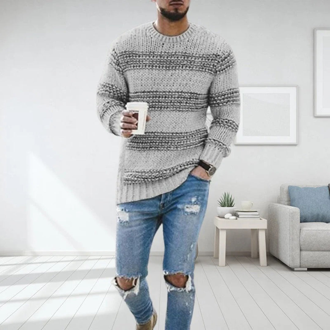 Herren Grobgestrickter Strickpullover Rundhals Streifenmuster