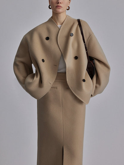Damen Klassische Doppelknopf-Kapuze-Jacke Elegantes Design