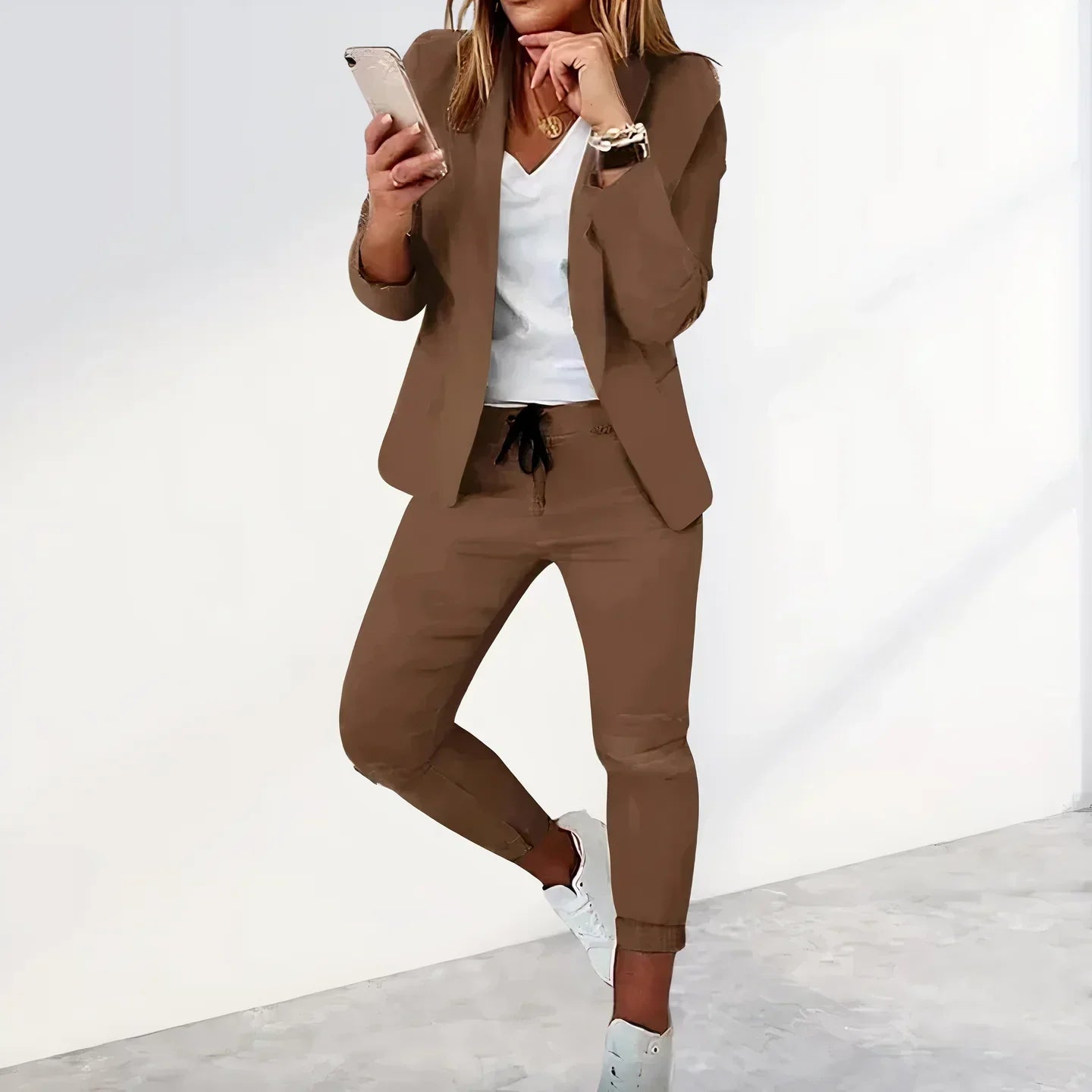 Eveloria Damen Blazer Jogginghosen-Set Lässig