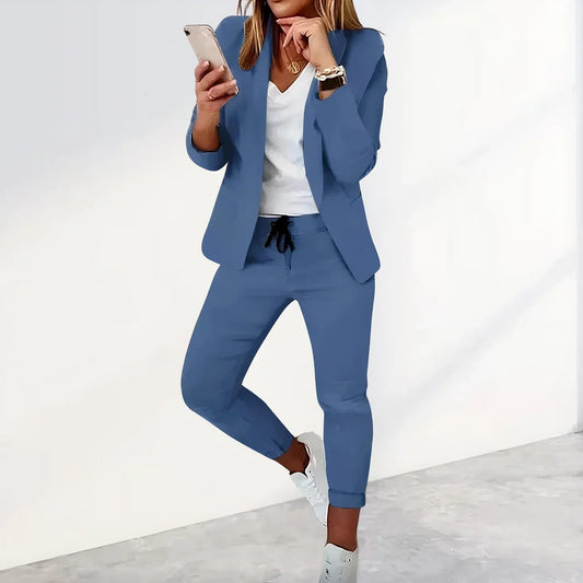 Eveloria Damen Blazer Jogginghosen-Set Lässig Schwarz - Eveloria