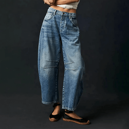 Damen Baggy Jeans Hochtailliert Lockere Passform