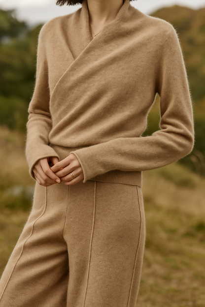 Damen Wickelpullover Elegantes Überkreuz-Design