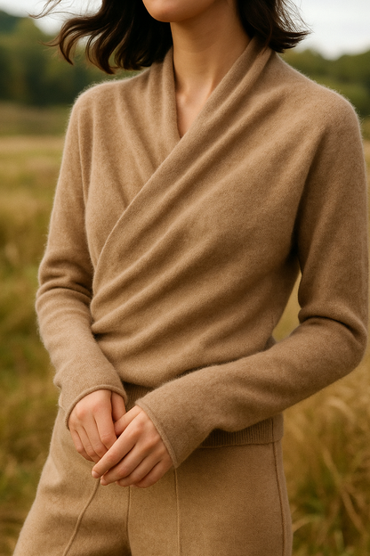Damen Wickelpullover Elegantes Überkreuz-Design