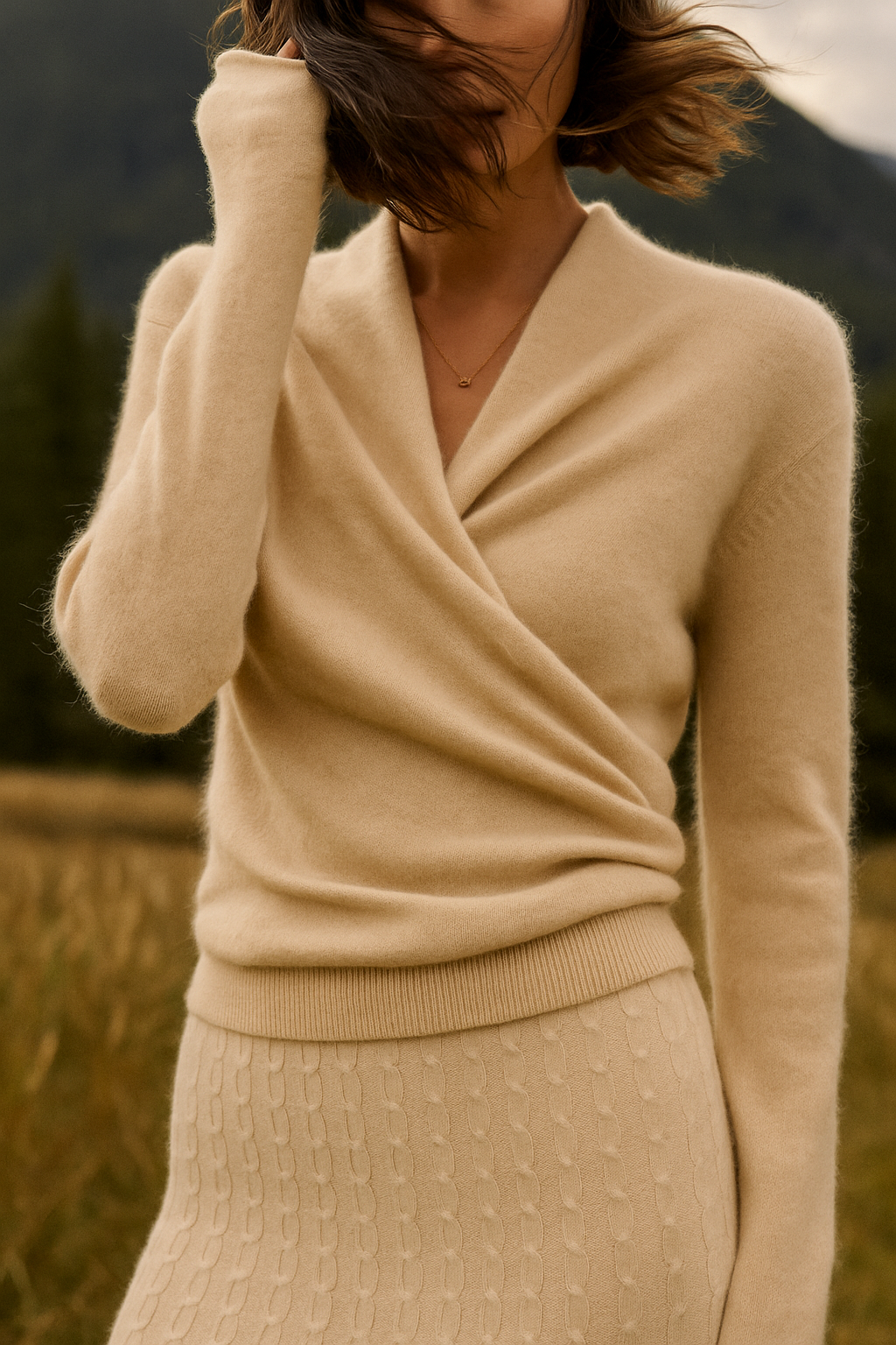 Damen Wickelpullover Elegantes Überkreuz-Design