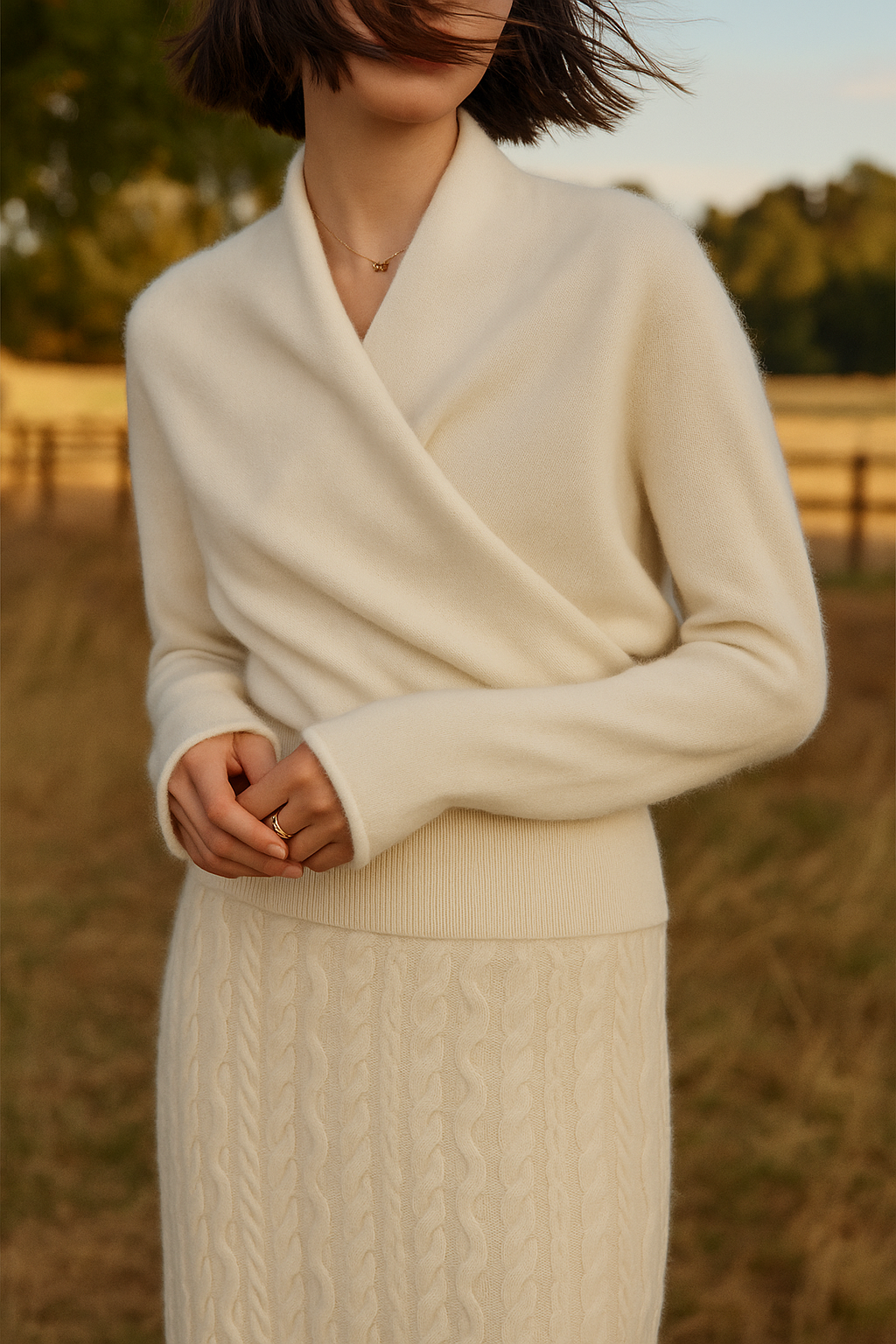 Damen Wickelpullover Elegantes Überkreuz-Design