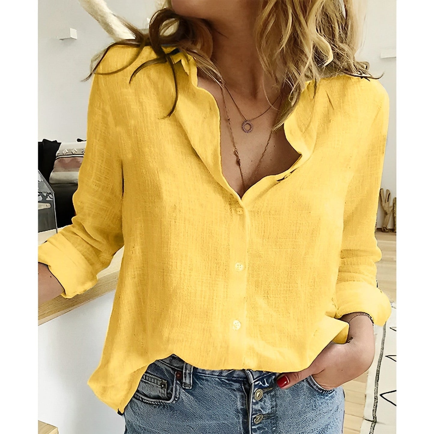 Damen Lässige Button-Down Bluse