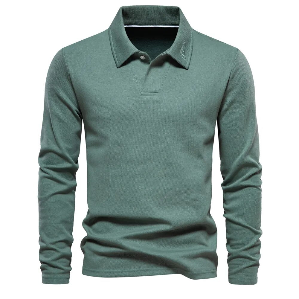 Langarm-Polo | Umlegekragen | Pullover | Polohemd | Herrenhemden-Grün-S-Chaps Herrenmode