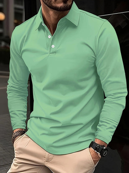 Herren Langarm-Poloshirt Kragen Knopfleiste - Eveloria