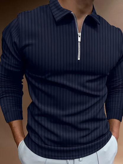 Herren Langarm-Poloshirt Slimfit Viertelreißverschluss Anthrazit - Eveloria