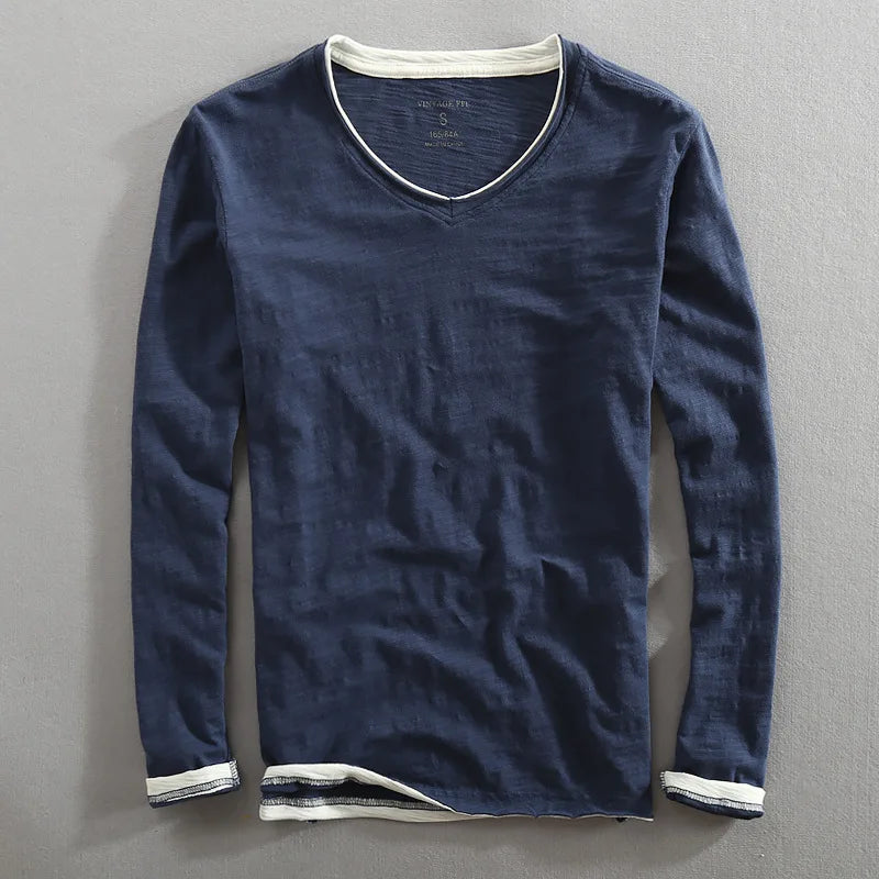 Herren Langarm T-Shirt Basic Baumwolle Weiß - Eveloria