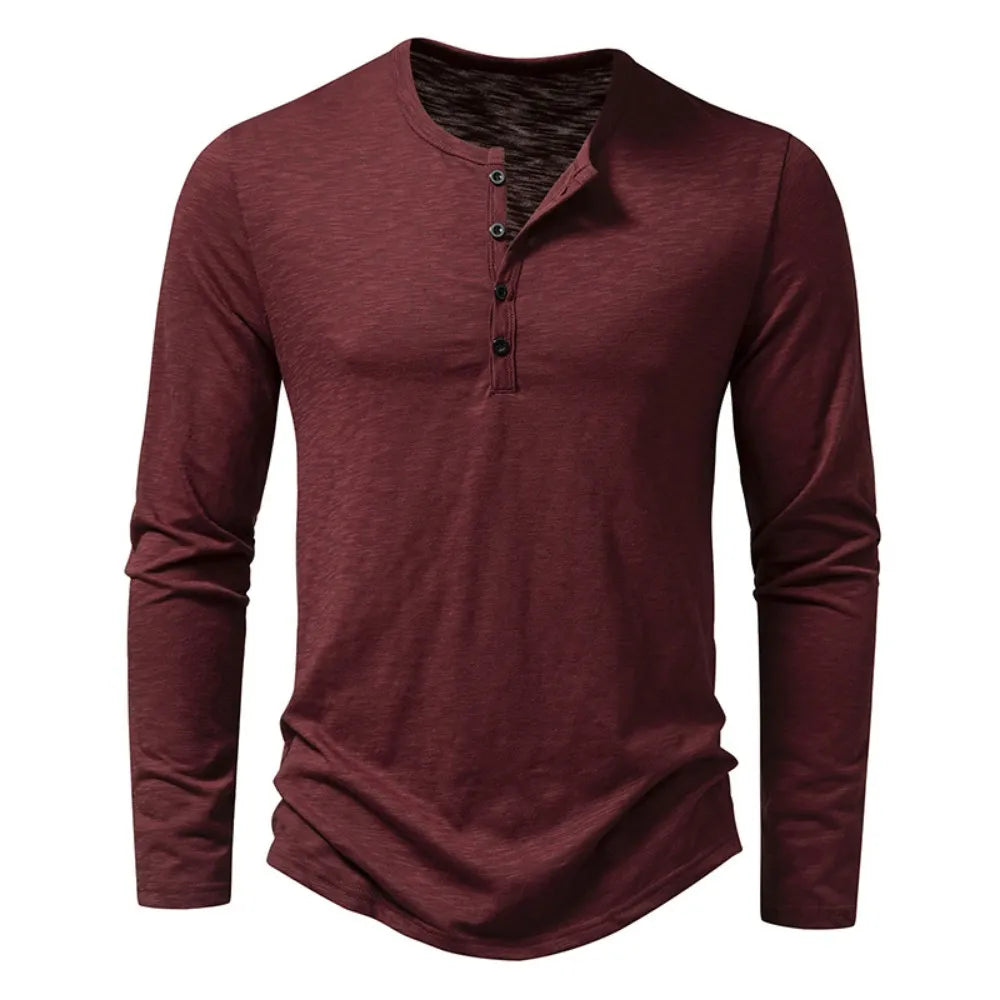 Herren Langarm Henley-Shirt Einfarbig - Eveloria