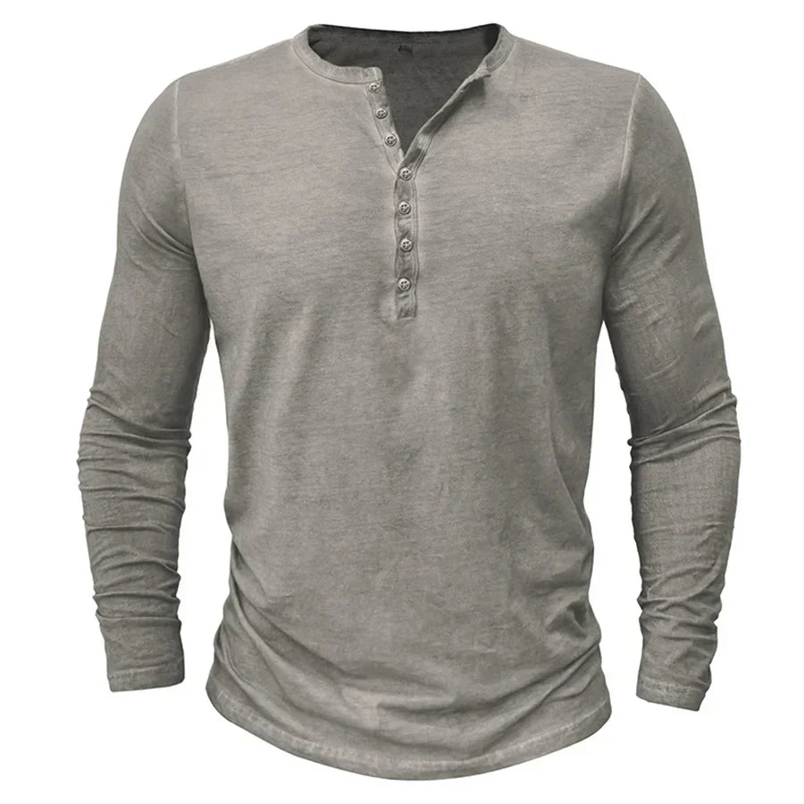 Langarm-T-Shirt – Halbknopfleiste – Pullover – Henley-Shirt – Herrenhemd-Chaps Herrenmode
