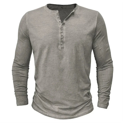Langarm-T-Shirt – Halbknopfleiste – Pullover – Henley-Shirt – Herrenhemd-Chaps Herrenmode